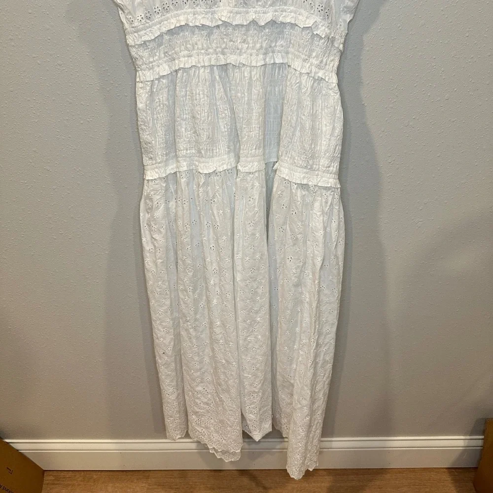 NWT GAP x DOEN Eyelet Midi Dress Women Large White Smocked Tiered Cottagecore - Picture 12 of 16